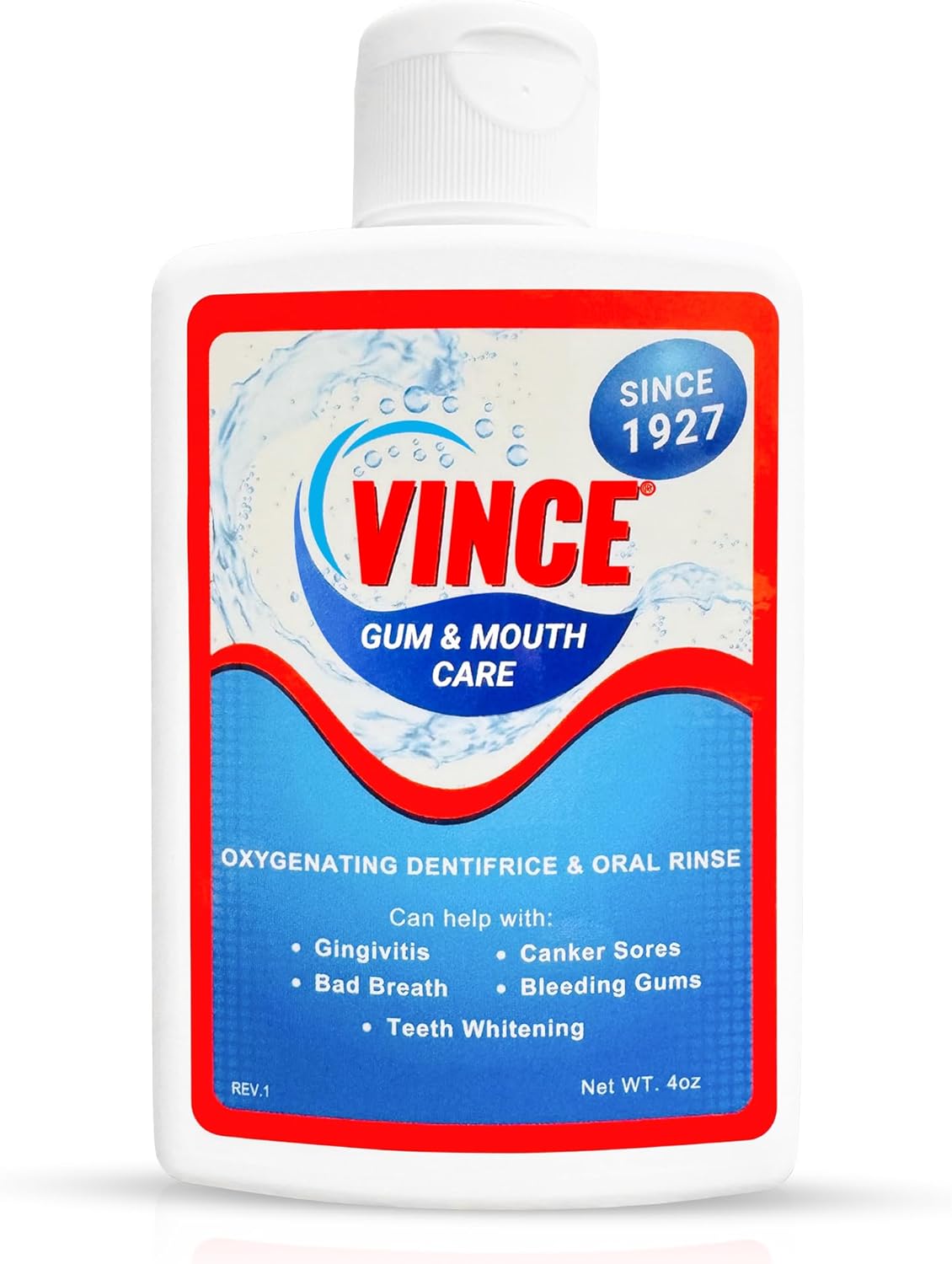 Bottle of Vince Gum & Mouth Care on a white background